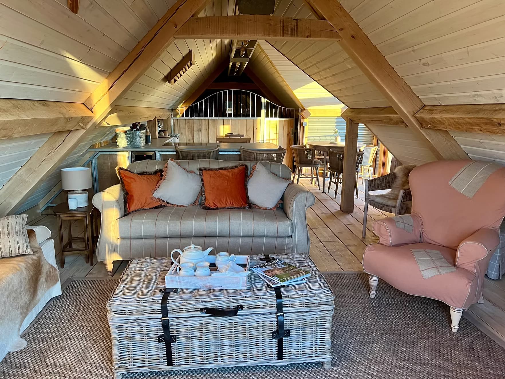 Living room with sofa under the beams